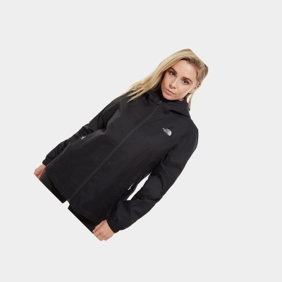 Women's The North Face Quest Hooded Waterproof Jackets Black Grey | US769VZJF